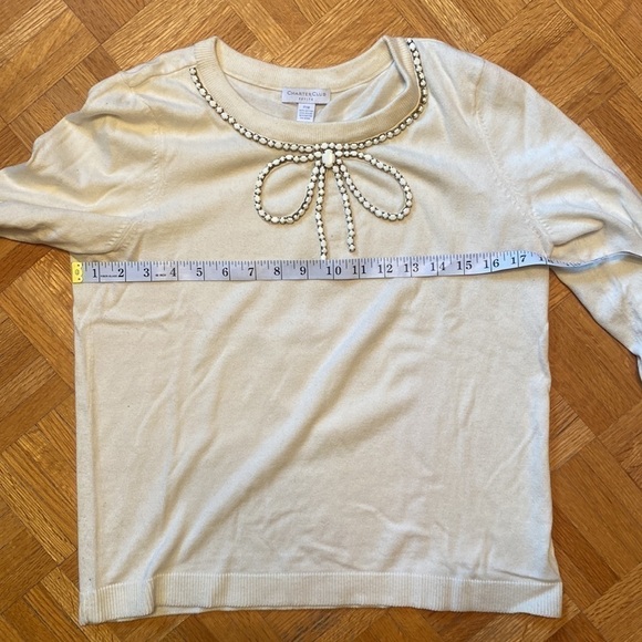 Charter Club Sweater Small Petite Ivory Beaded Bow Detail Coquette Soft Girl - Picture 6 of 9